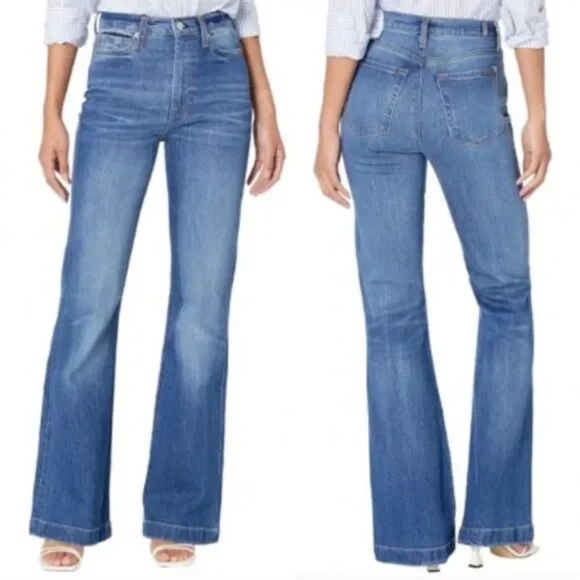 7 For All Mankind Dojo Ultra High Rise Flare Wide Leg Boho Retro 28 - Picture 1 of 7